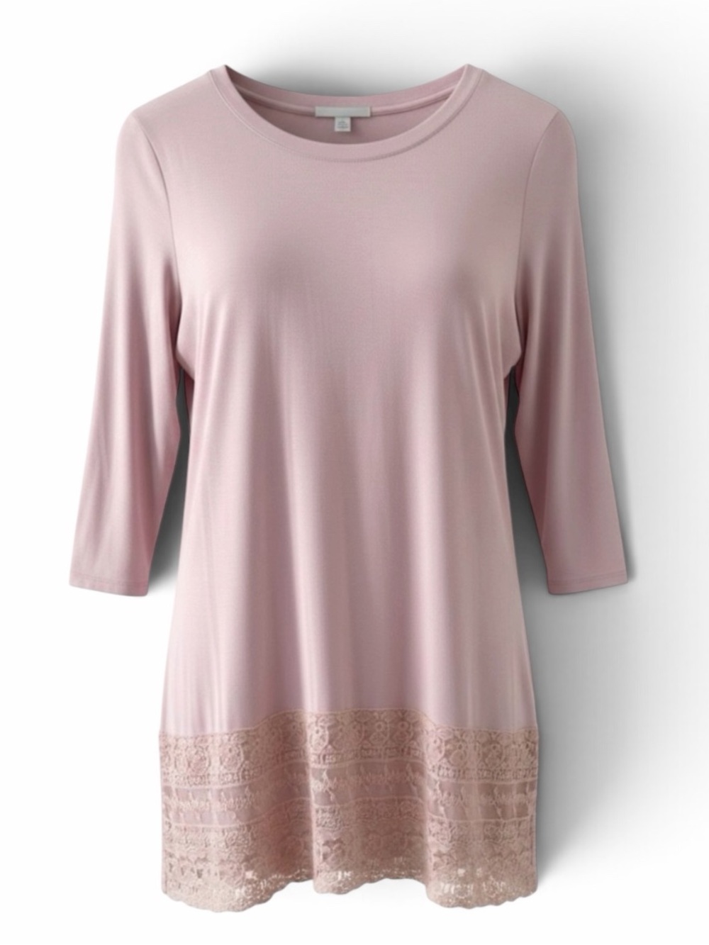 LOGO by Lori Goldstein Light Pink 3/4 Sleeve Knit Top with Lace Trim XS